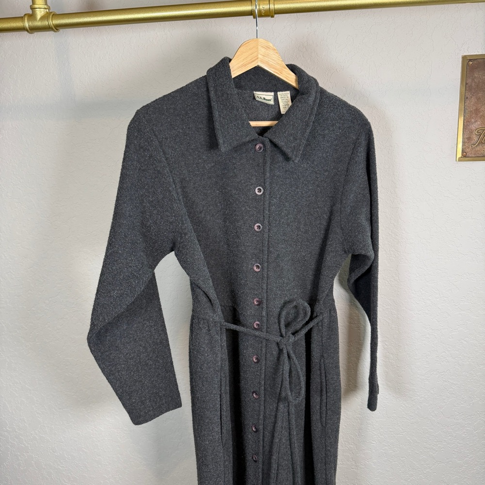 LLBean Women's Medium Charcoal Gray Button Front Long Sleeve Maxi Dress - Picture 3 of 11